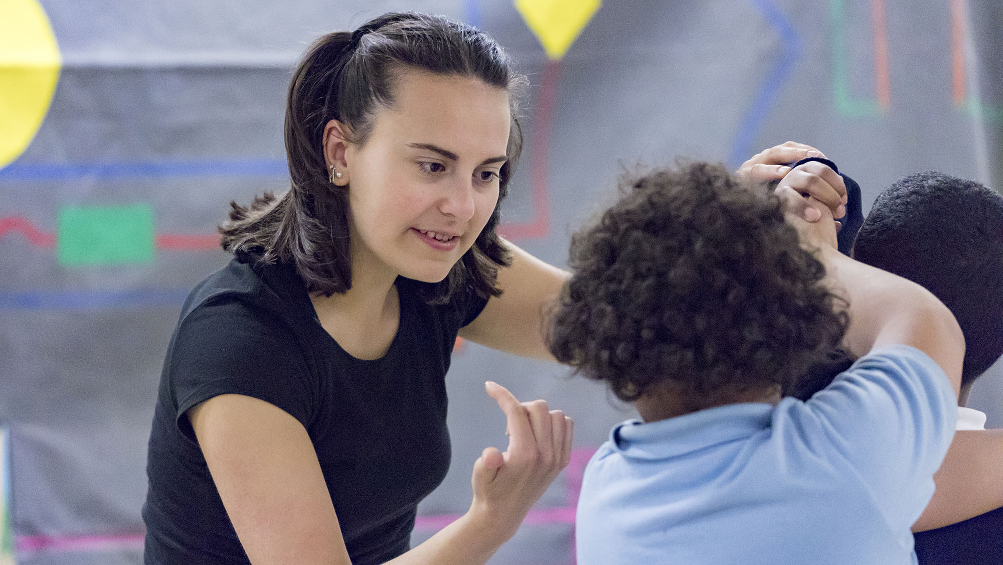 Image for One elementary-school class stays afterward to learn sections of that day's dances from the Muhlenberg students.